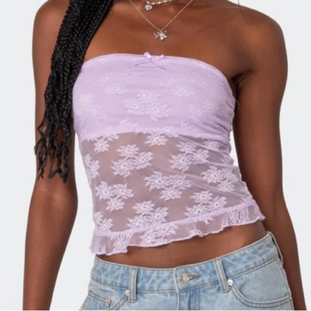 Edikted Purple Ruffled Sleeveless Crop Top